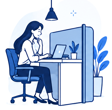 Professional working in a private office booth